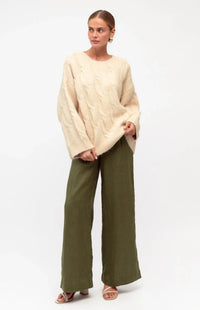 Susie Linen Wide Leg Pants - Khaki
