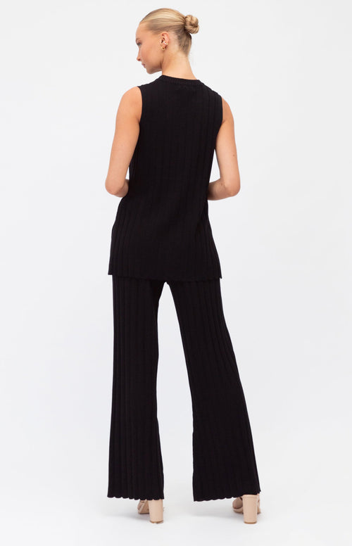 Meredith Sleeveless Top & High Waist Pants (Knit Set) - Black