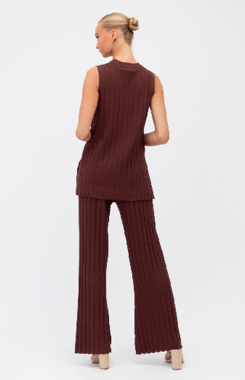 Meredith Sleeveless Top & High Waist Pants (Knit Set) - Chocolate