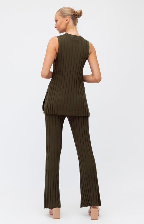 Meredith Sleeveless Top & High Waist Pants (Knit Set) - Khaki