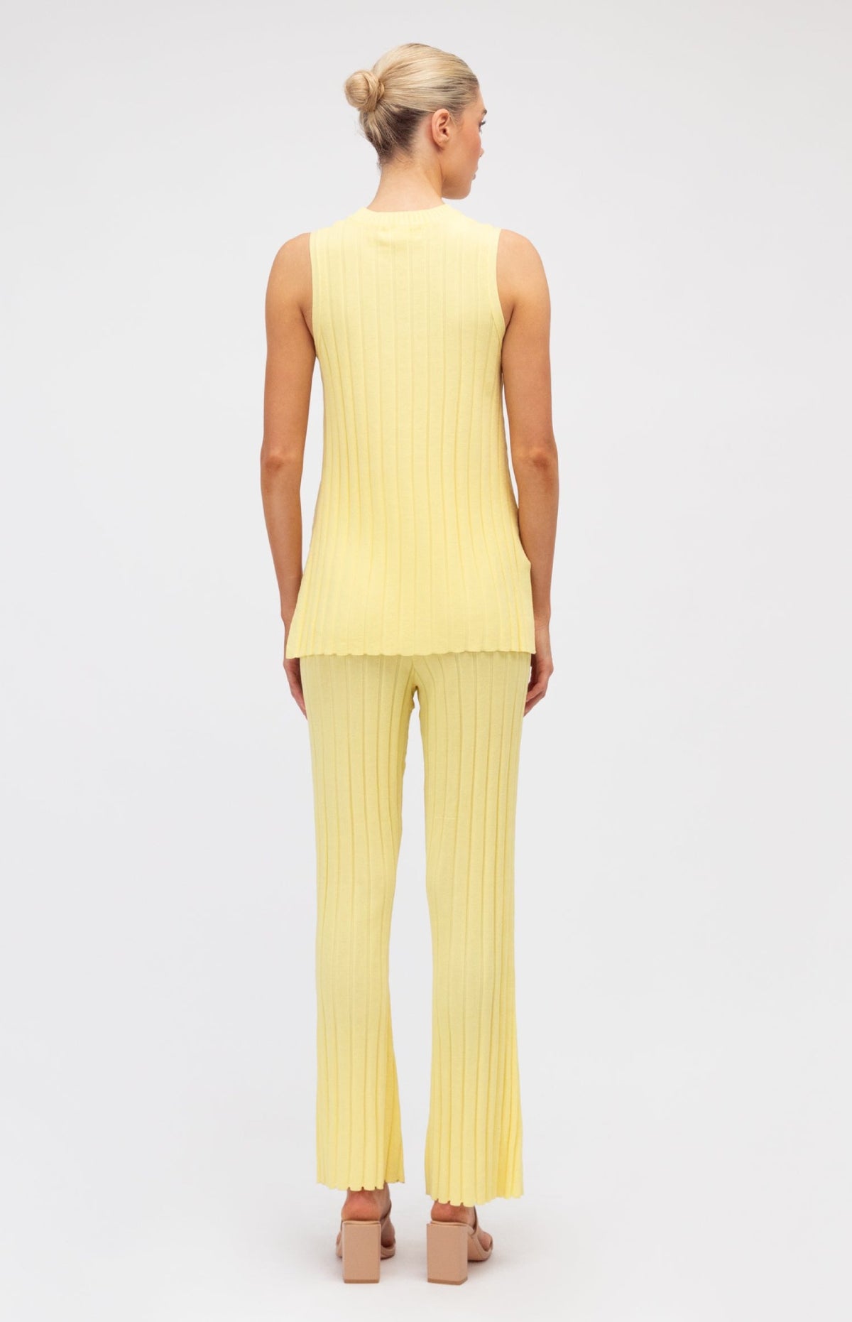 Meredith Sleeveless Top & High Waist Pants (Knit Set) - Lemon