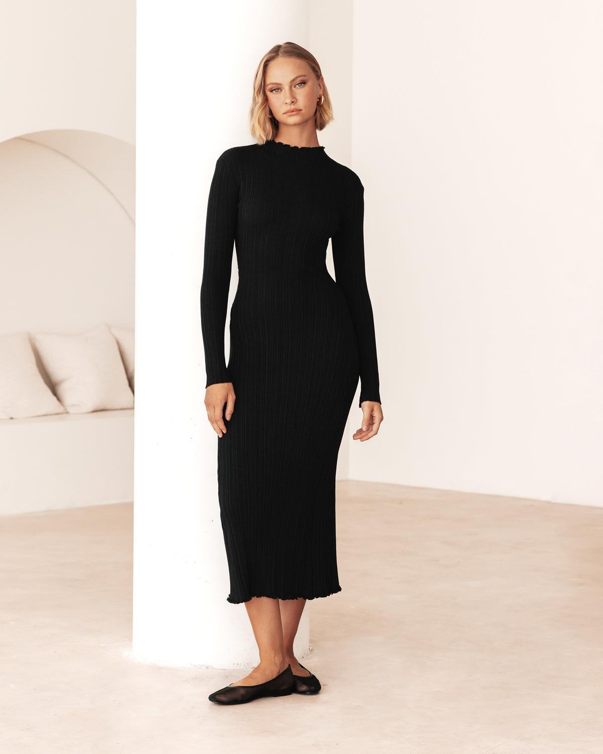 Elton Long Sleeve Knit Maxi Dress - Black