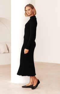 Elton Long Sleeve Knit Maxi Dress - Black