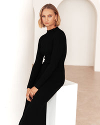 Elton Long Sleeve Knit Maxi Dress - Black