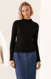Martine Long Sleeve Fitted Knit Top - Black