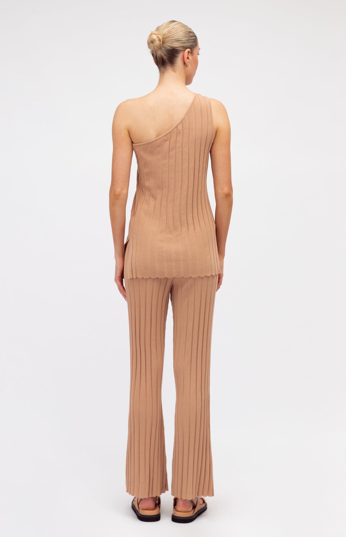 Jordana Off Shoulder Top & High Waisted Pants (Knit Set) - Nude