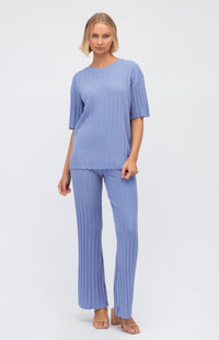 Kosima Short Sleeve Top & Pants (Knit Set) - Blue
