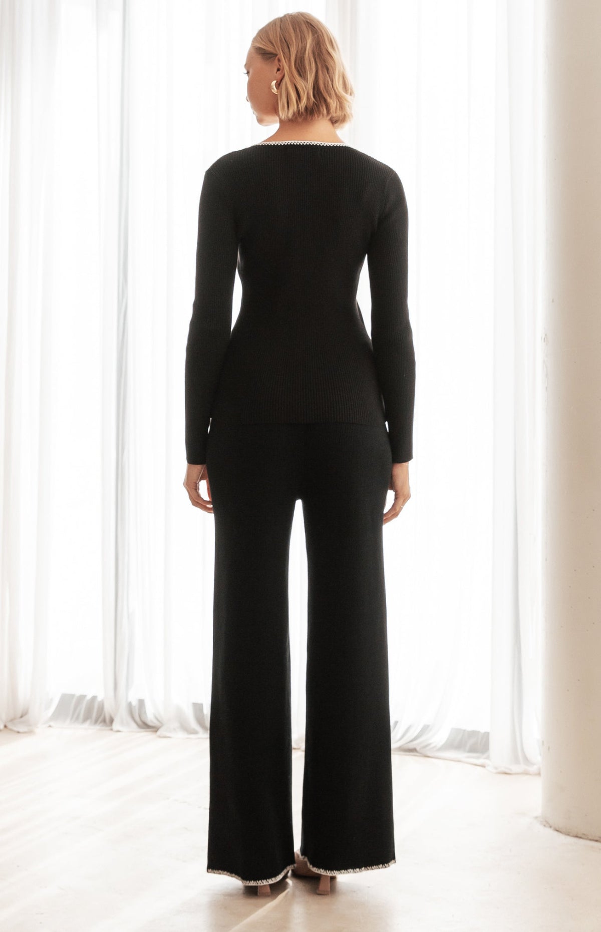 Candice Long Sleeve Top & Pants (Knit Set) - Black