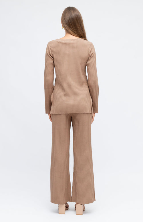 Alma Long Sleeve Top & Pants Knit Set - Mocha