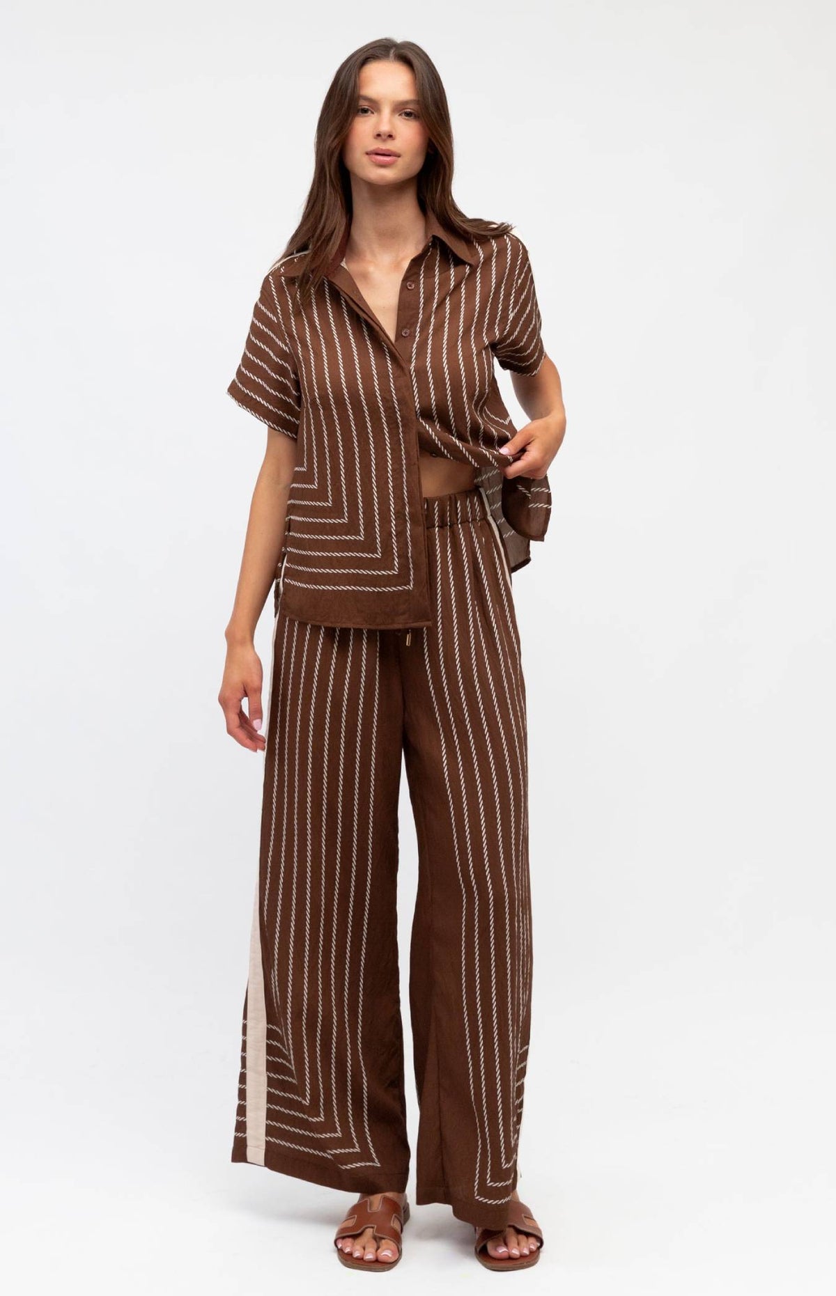 Kiana Shirt & Pants Set - Chocolate