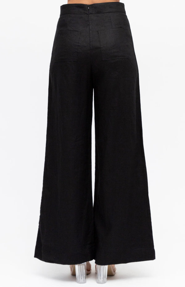 Susie Linen Wide Leg Pants - Black