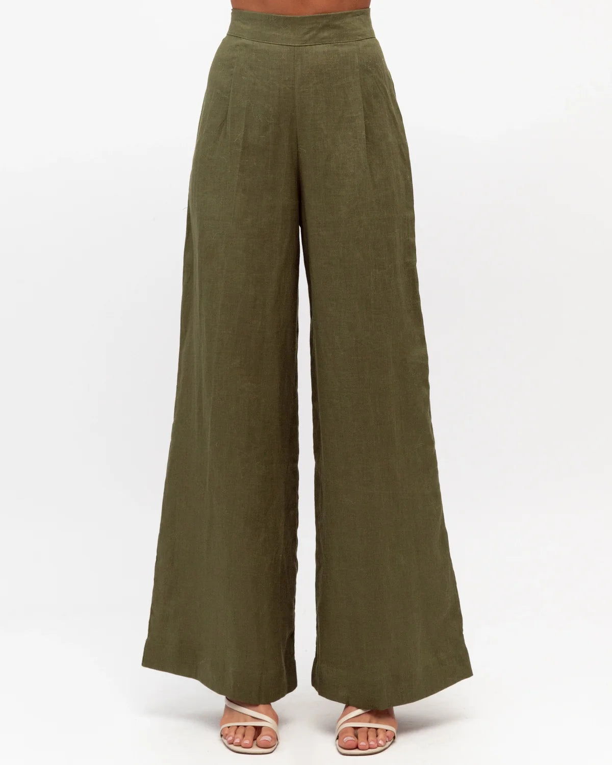 Susie Linen Wide Leg Pants - Khaki