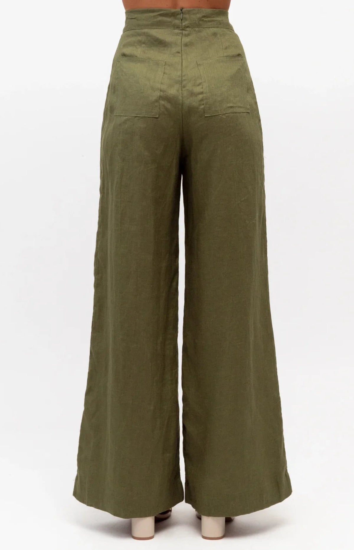 Susie Linen Wide Leg Pants - Khaki