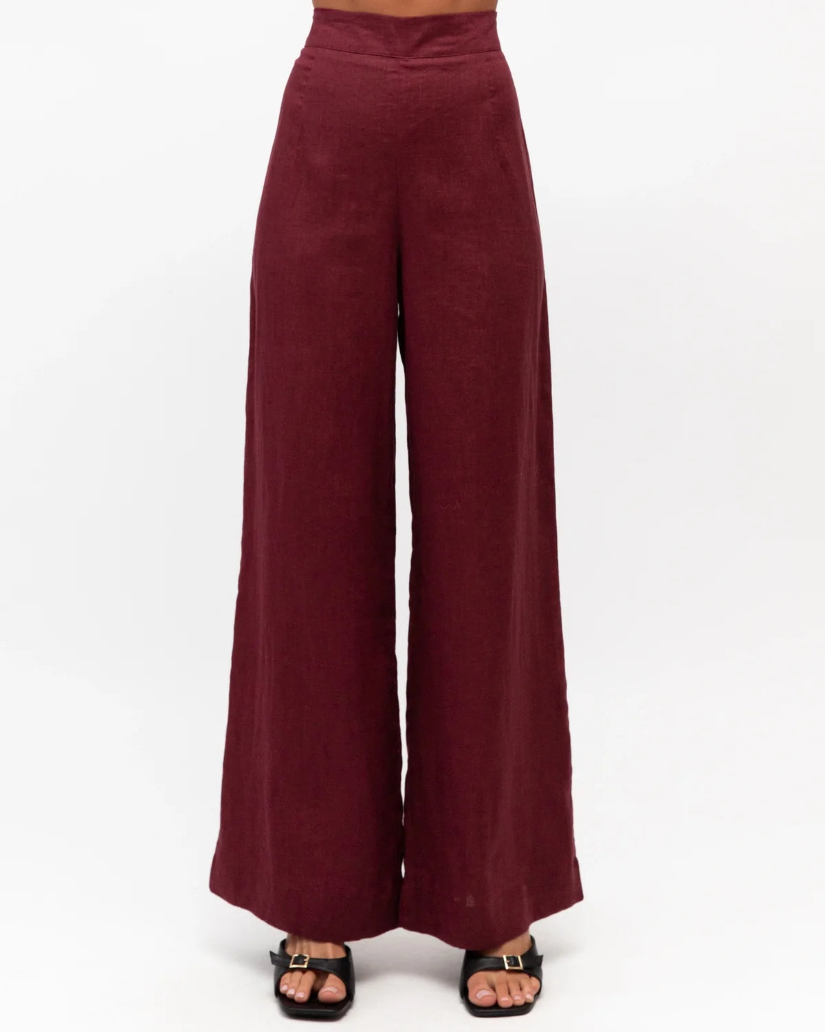 Susie Linen Wide Leg Pants - Wine