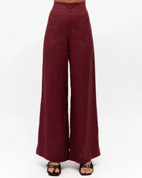 Susie Linen Wide Leg Pants - Wine