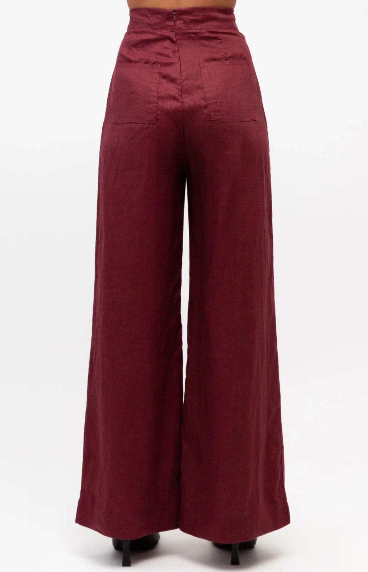 Susie Linen Wide Leg Pants - Wine