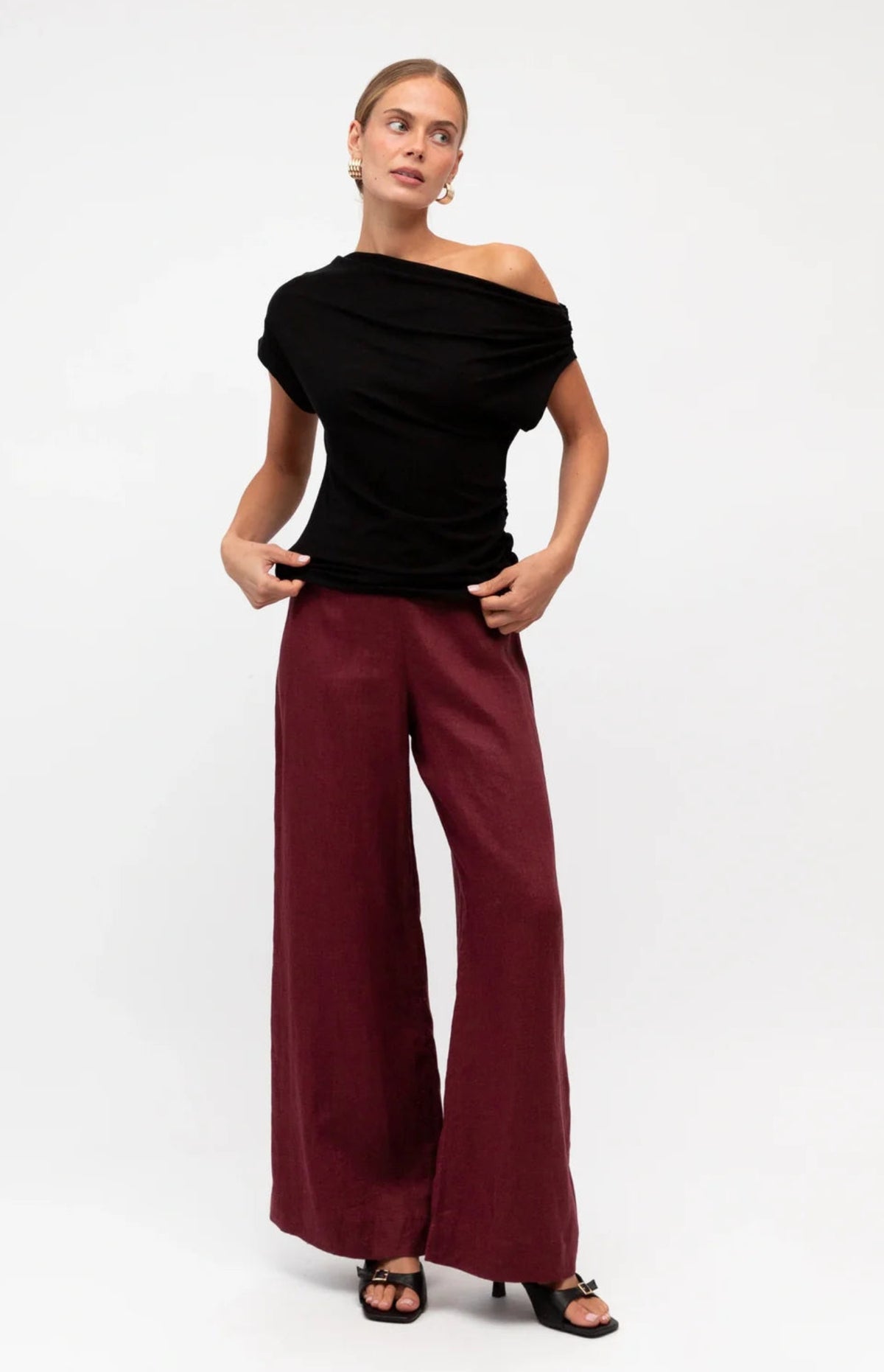 Susie Linen Wide Leg Pants - Wine