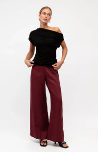 Susie Linen Wide Leg Pants - Wine