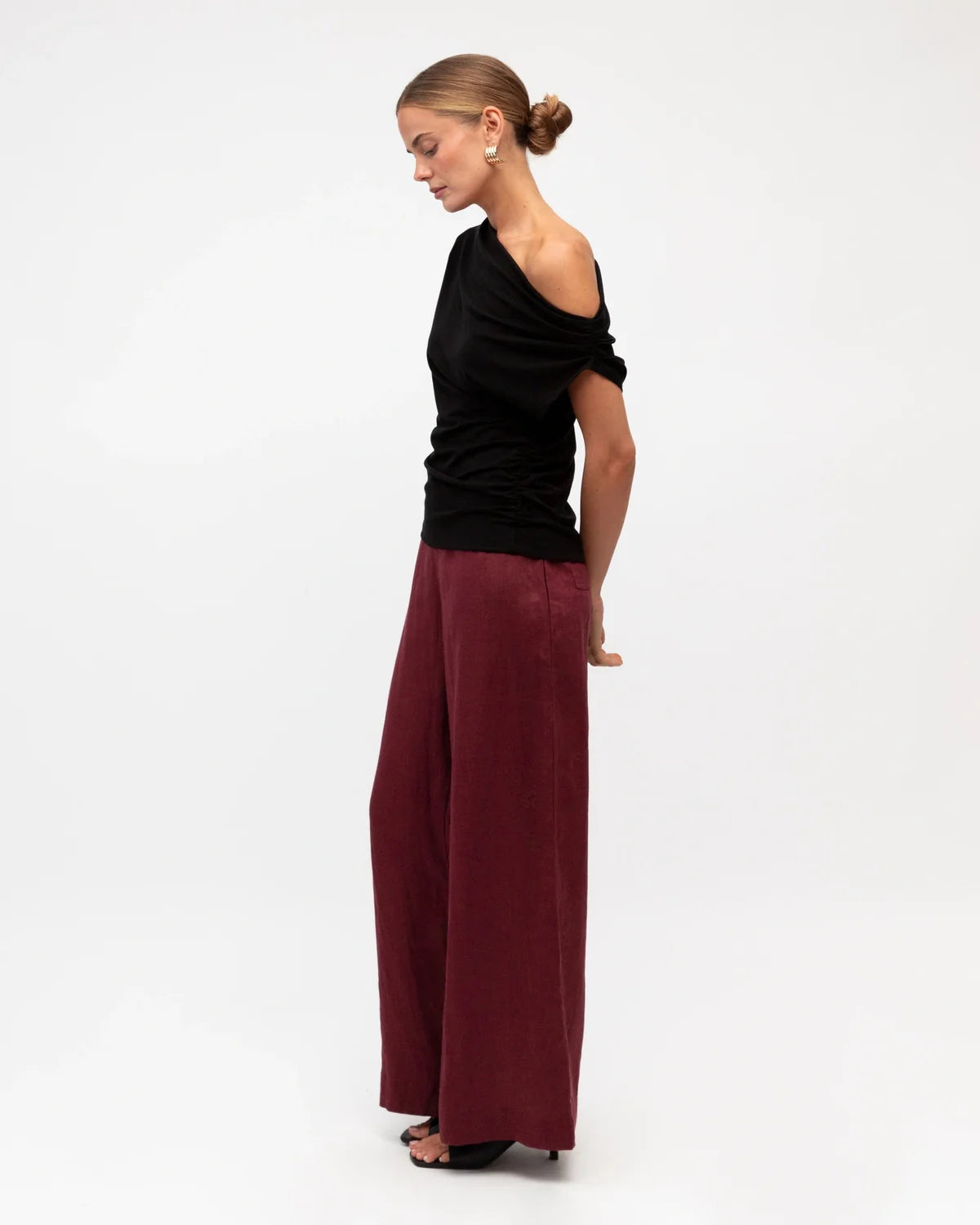 Susie Linen Wide Leg Pants - Wine