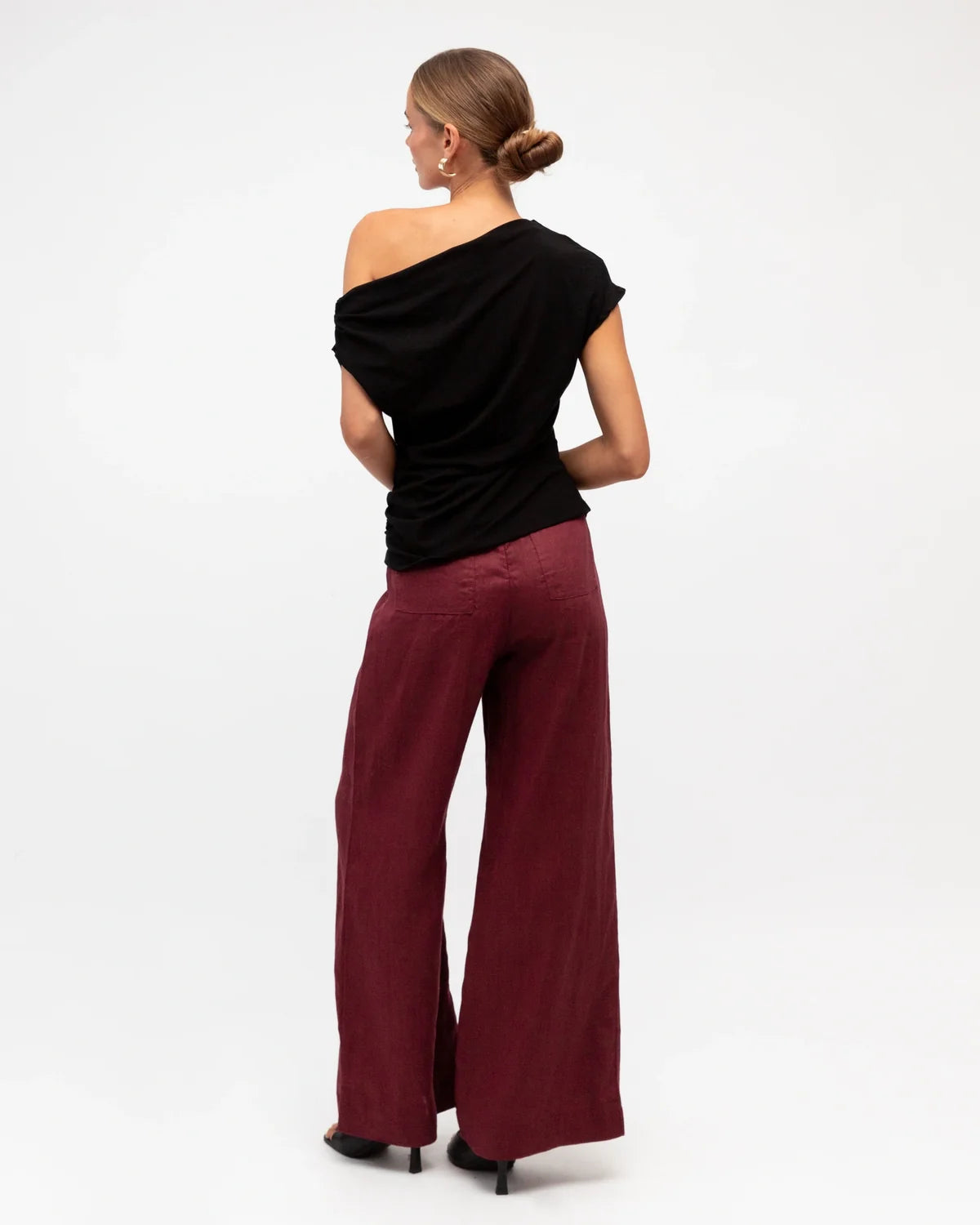 Susie Linen Wide Leg Pants - Wine