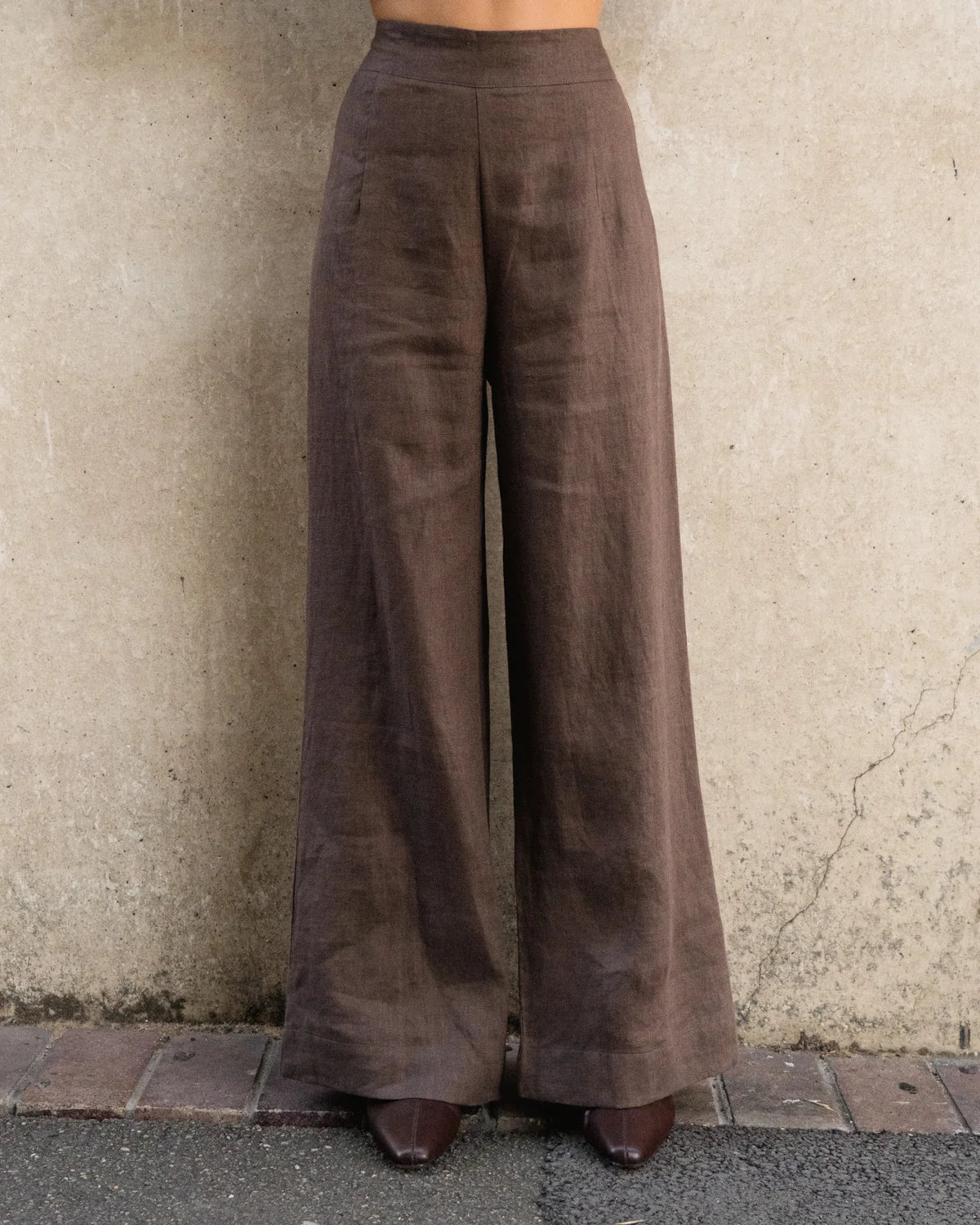 Susie Linen Wide Leg Pants - Brown
