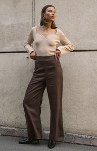Susie Linen Wide Leg Pants - Chocolate