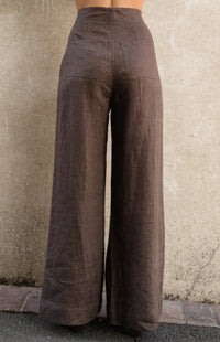 Susie Linen Wide Leg Pants - Brown