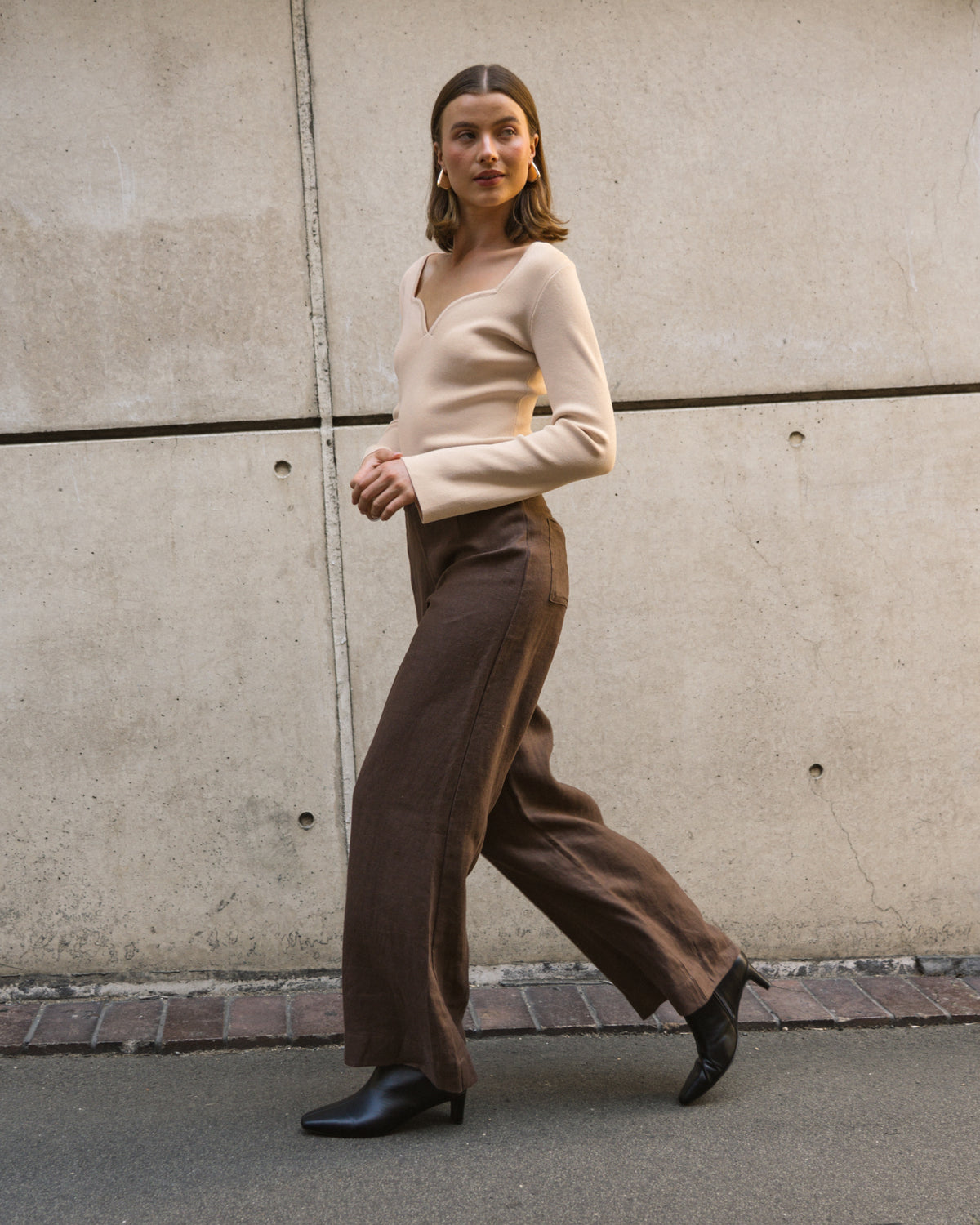 Susie Linen Wide Leg Pants - Chocolate