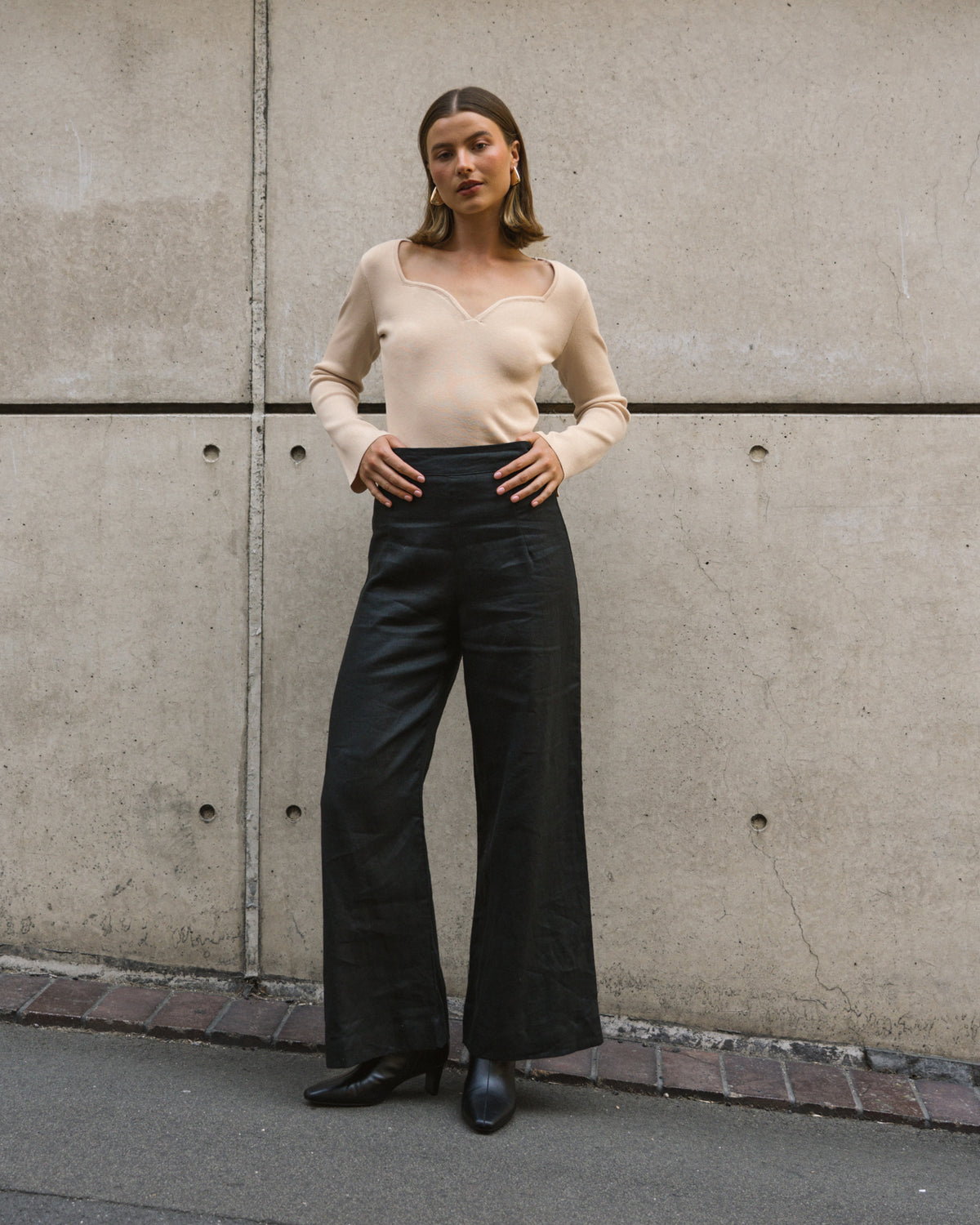 Susie Linen Wide Leg Pants - Black