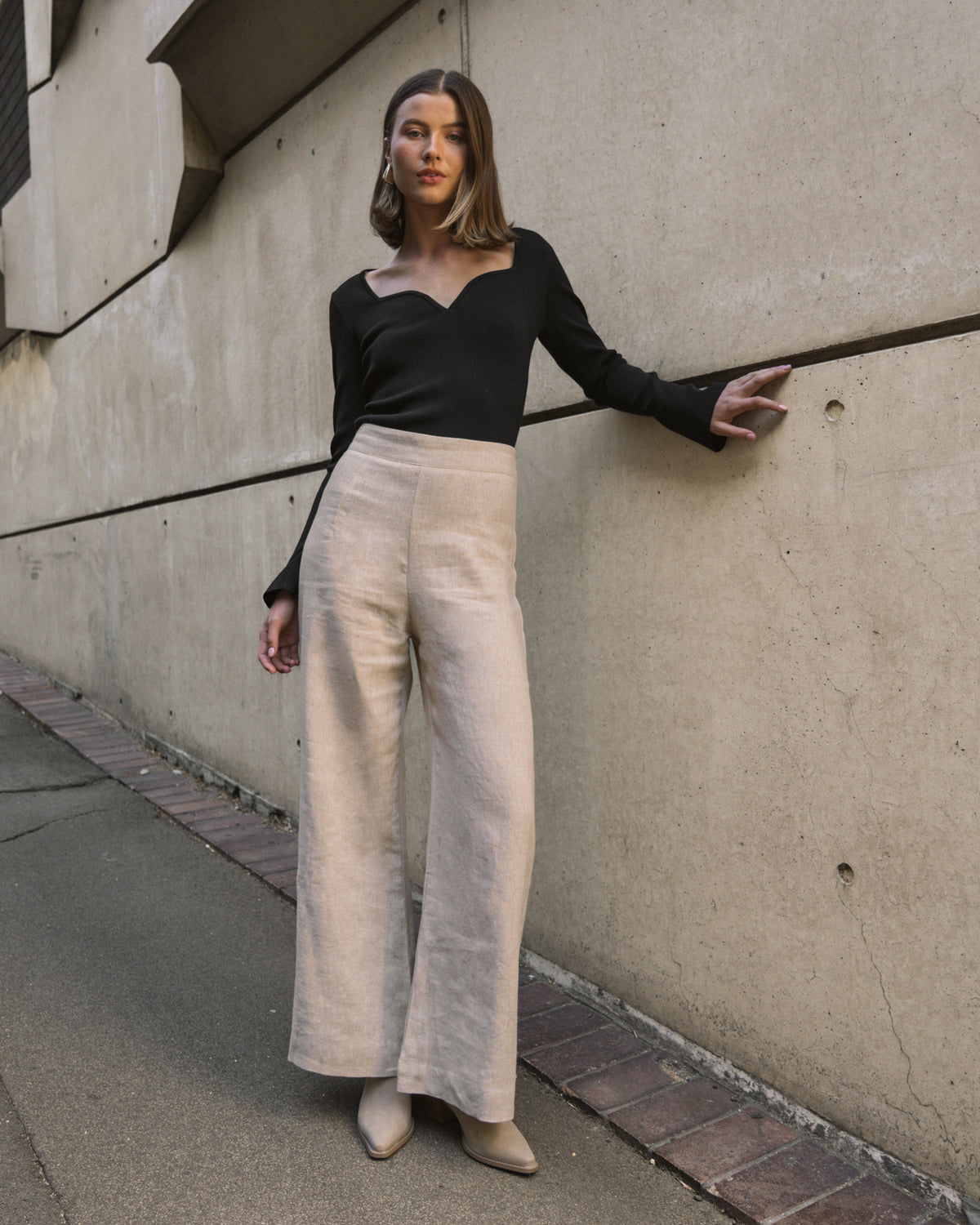 Susie Linen Wide Leg Pants - Oatmeal