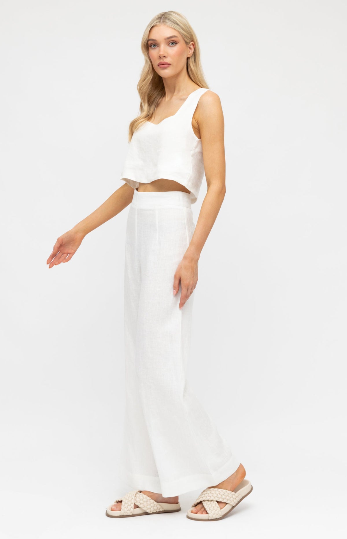 Susie Linen Wide Leg Pants - White