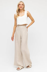 Susie Linen Wide Leg Pants - Oatmeal