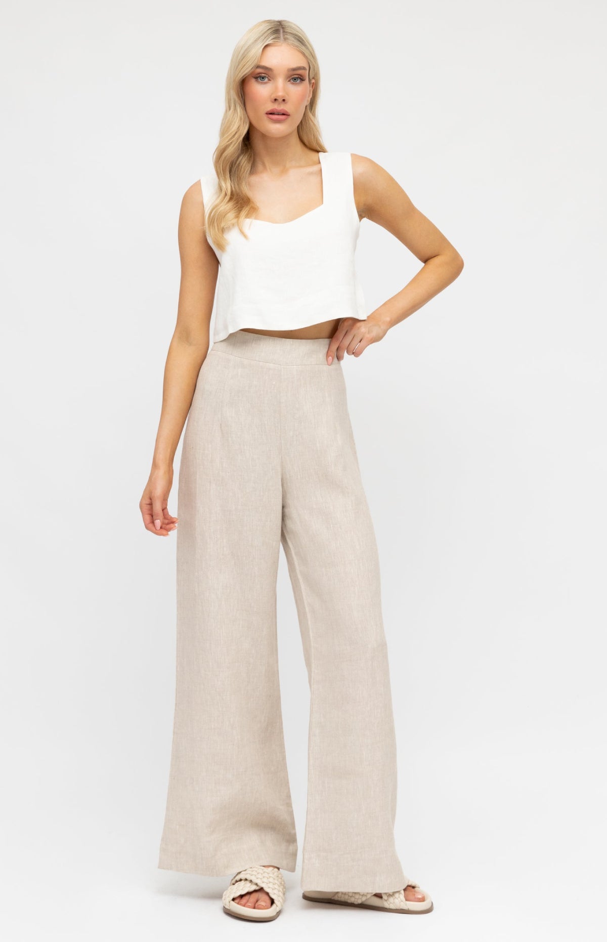 Susie Linen Wide Leg Pants - Oatmeal