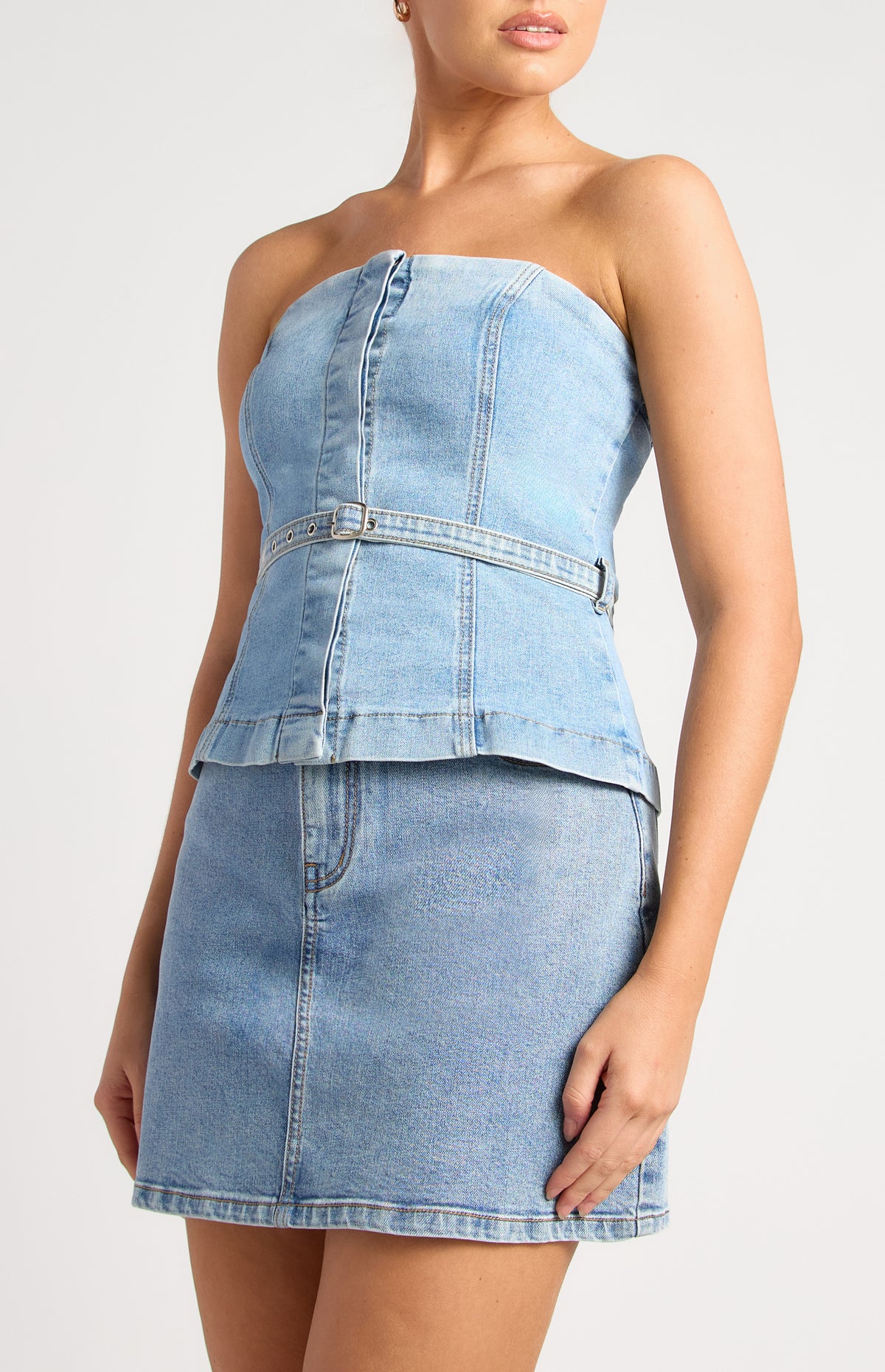 Zelma Strapless Top - Blue Denim