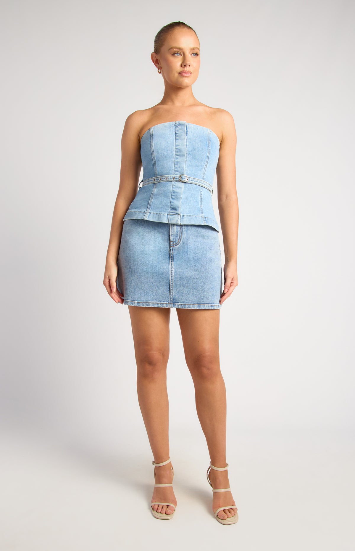 Zelma Strapless Top - Blue Denim