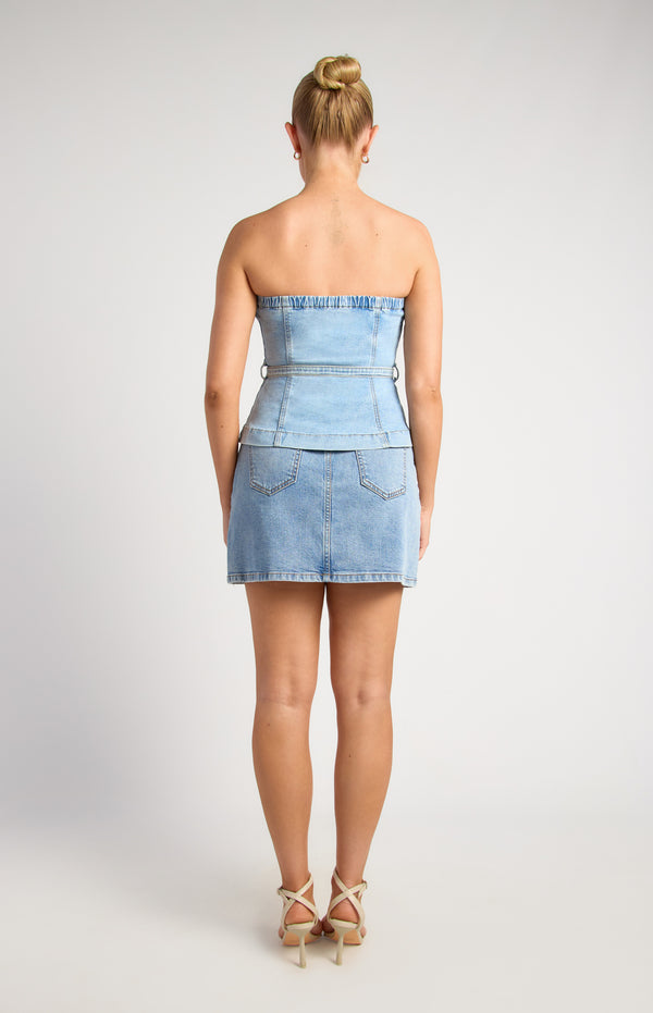 Zelma Strapless Top - Blue Denim