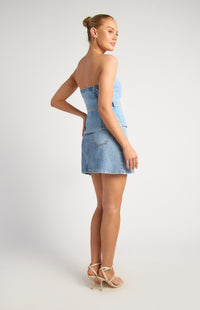 Zelma Strapless Top - Blue Denim