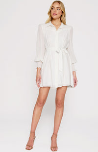 Ferreira Long Sleeve, Collard Neckline, Shirt Dress - White