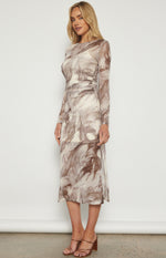 Lyra Long Sleeve Midi Dress - Brown
