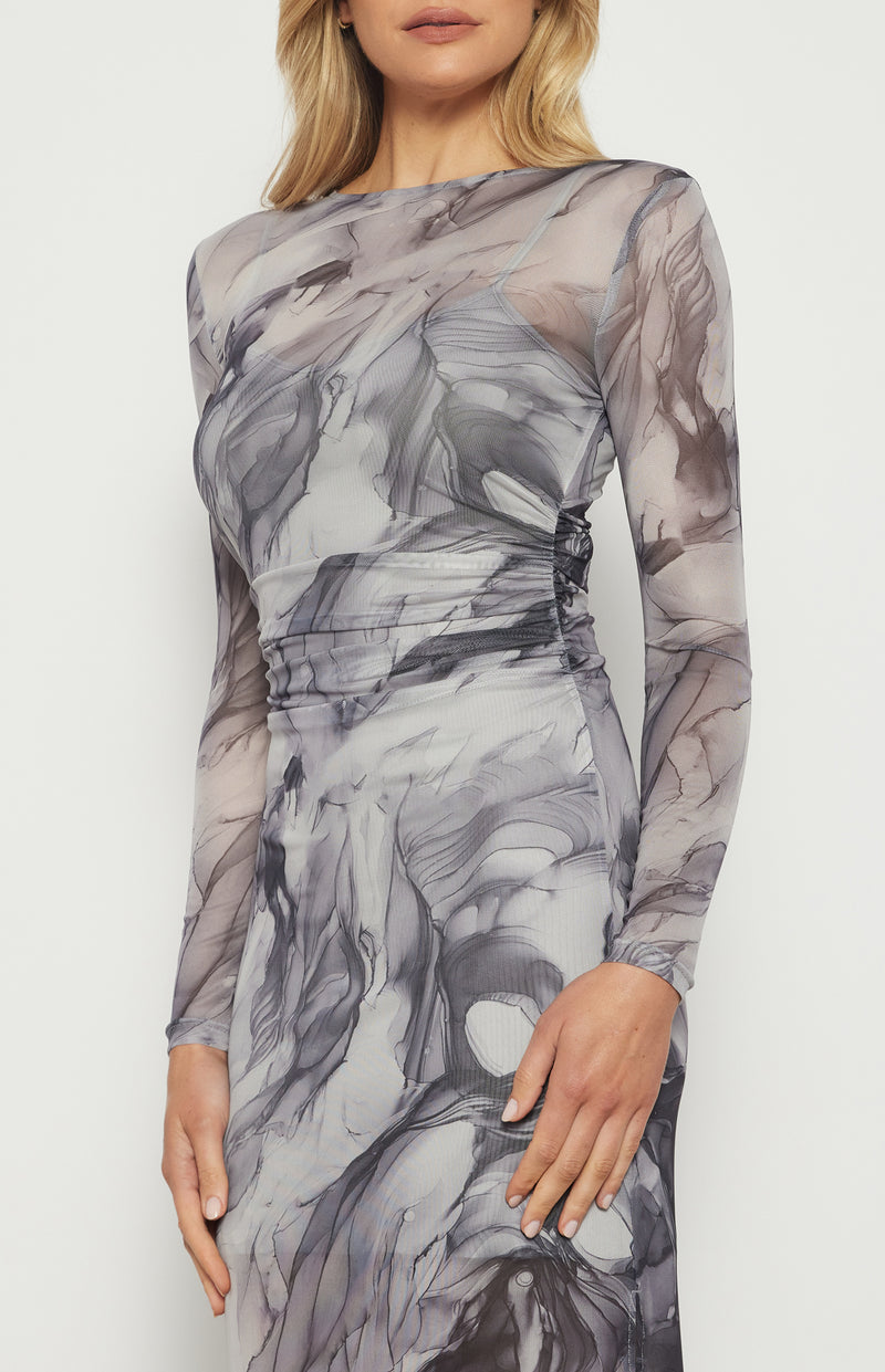 Lyra Long Sleeve Midi Dress - Grey