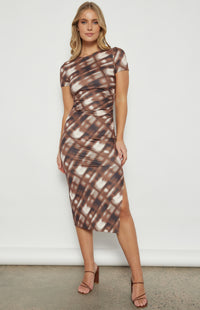 Carey Short Sleeve Midi Dress - Brown