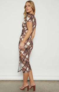 Carey Short Sleeve Midi Dress - Brown