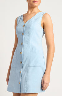 Lumina Cotton Linen Vest Dress - Blue