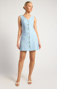 Lumina Cotton Linen Vest Dress - Blue