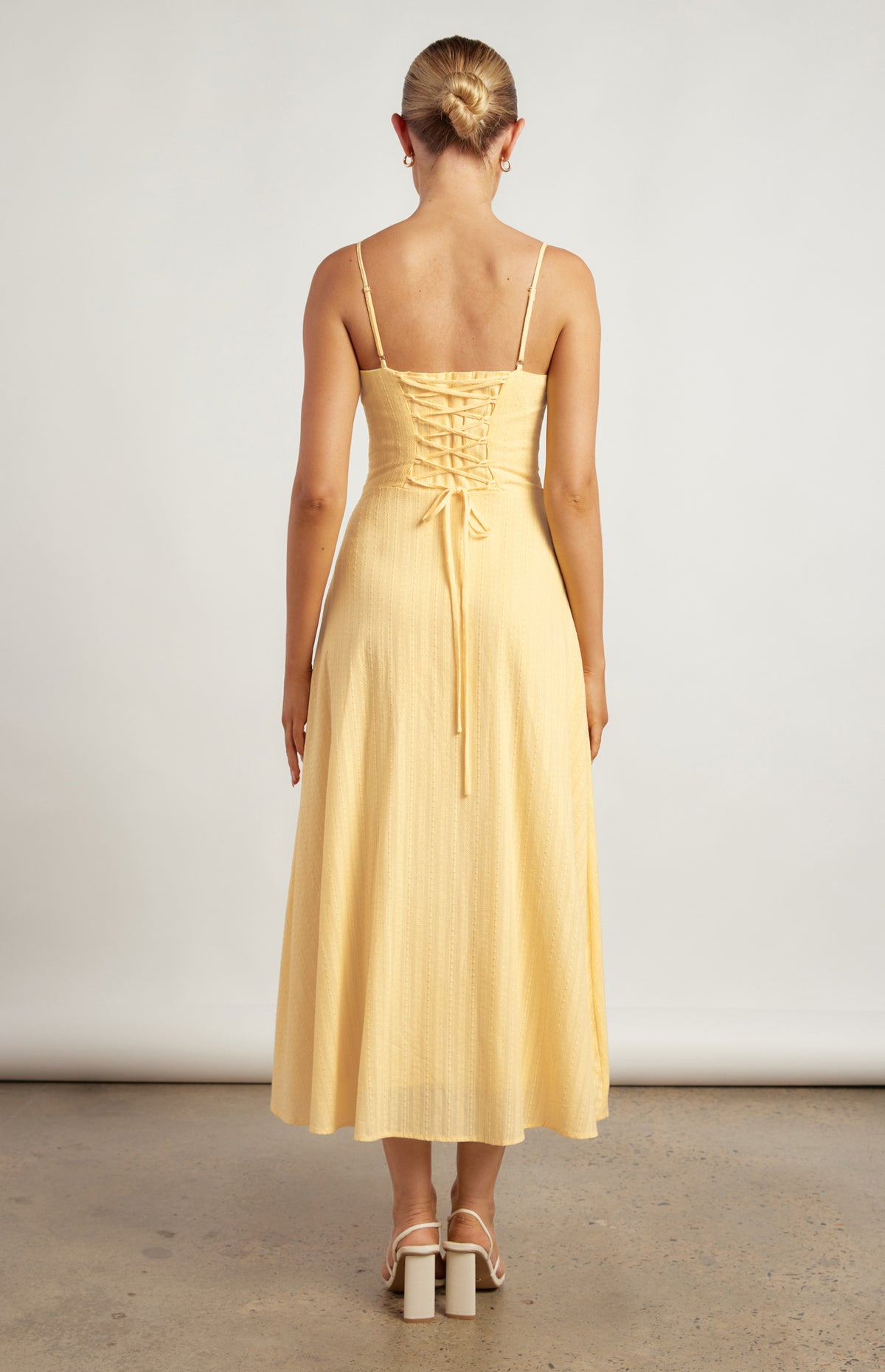 Ushi Lace-Up Back Maxi Dress - Lemon