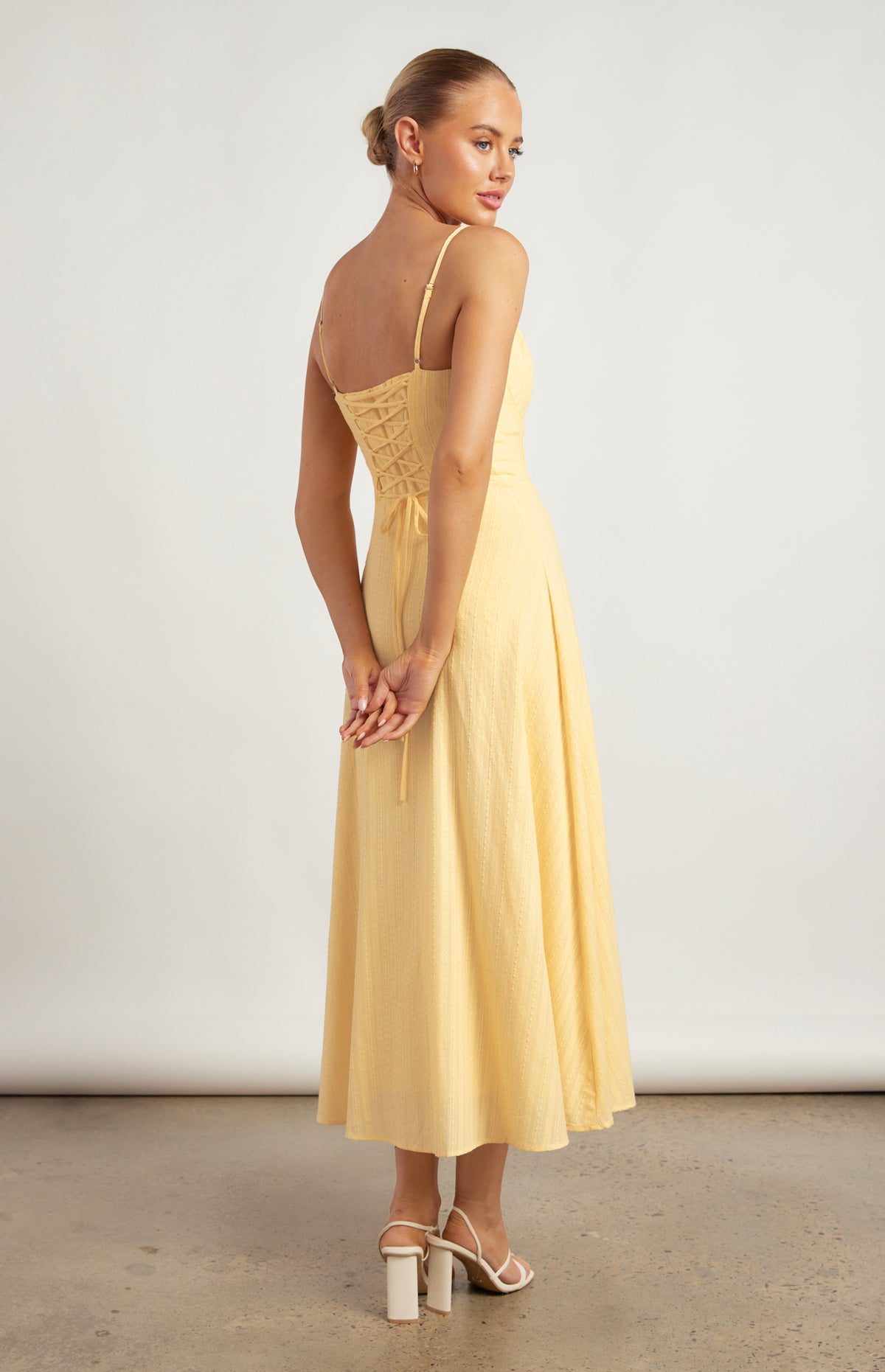 Ushi Lace-Up Back Maxi Dress - Lemon