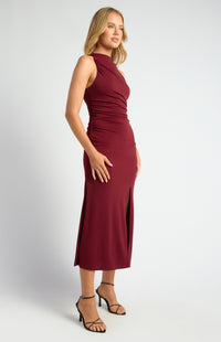 Laurel Side Split Midi Dress - Merlot