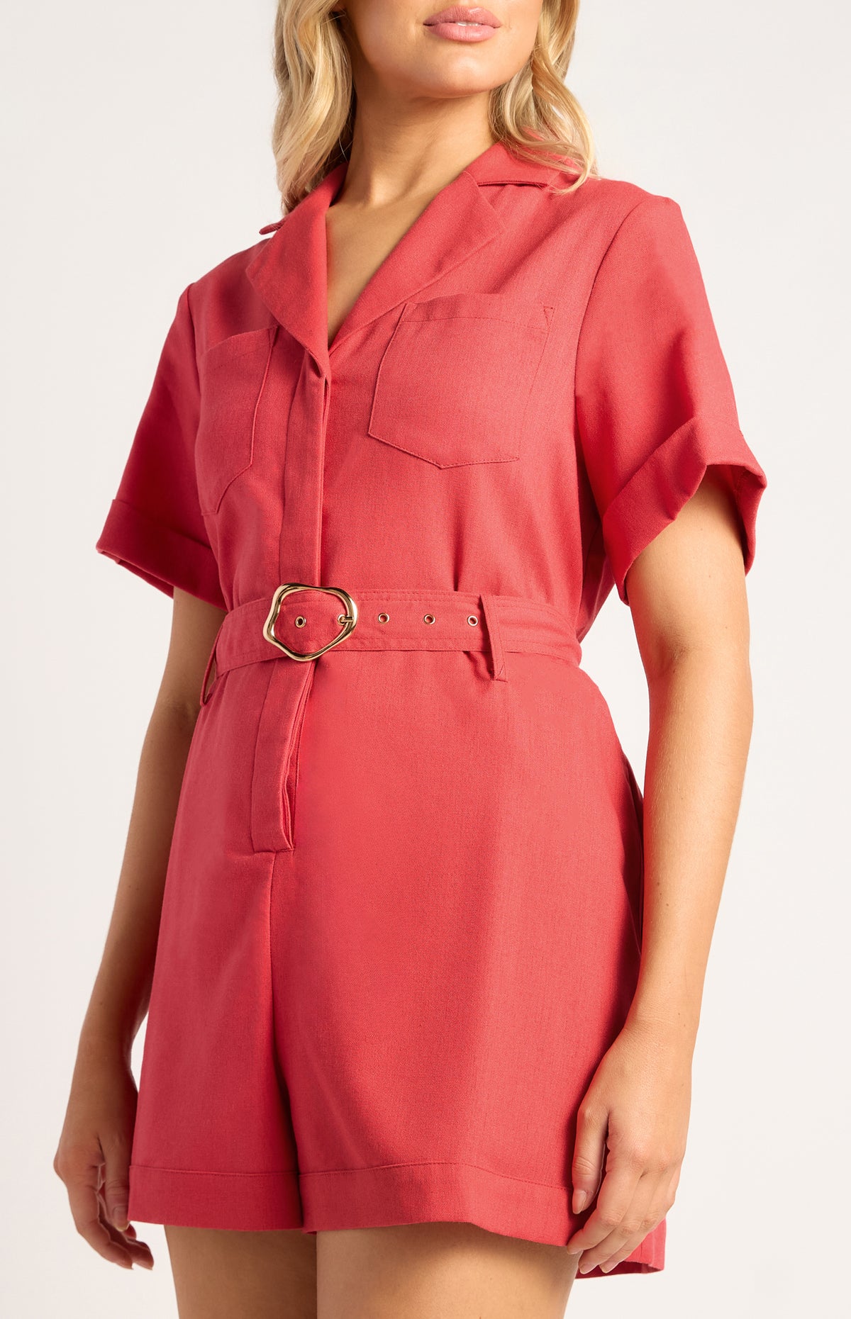 Toby Linen Blend Playsuit - Watermelon