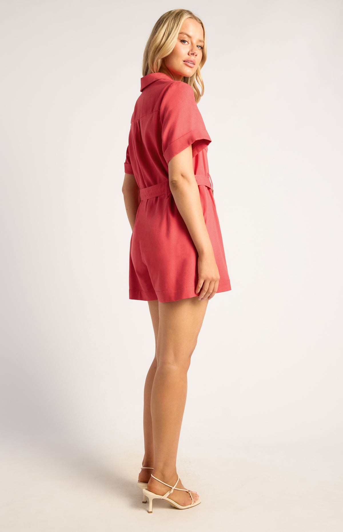 Toby Linen Blend Playsuit - Watermelon