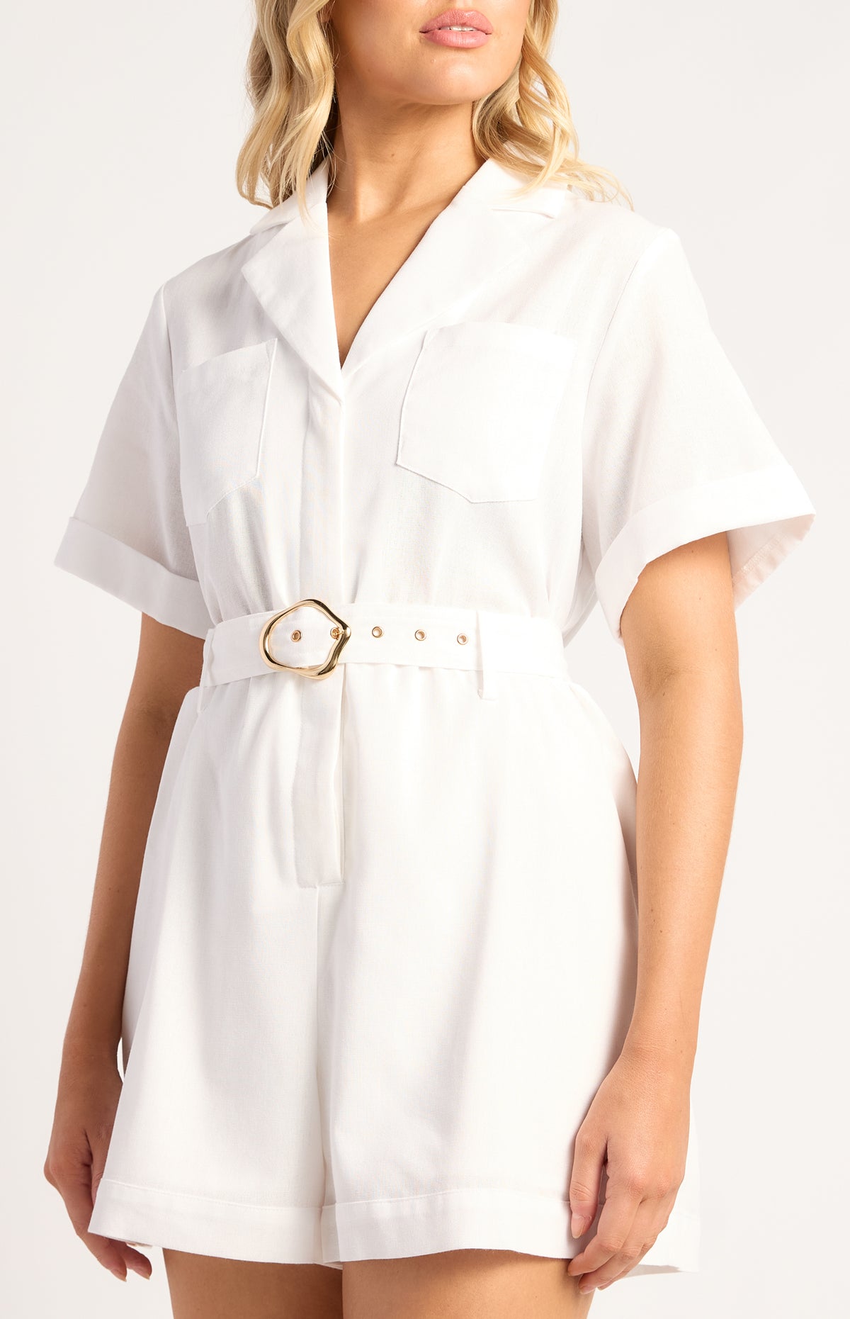 Toby Linen Blend Playsuit - White